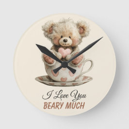 I Love You Beary Much In Cup Postcard Rund Klocka