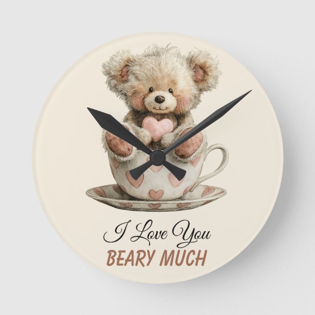I Love You Beary Much In Cup Postcard Rund Klocka (Framsida)