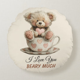 I Love You Beary Much In Cup Postcard Rund Kudde