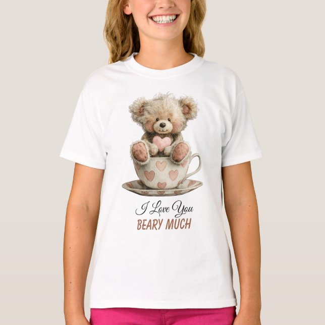 I Love You Beary Much In Cup Postcard T Shirt (Framsida)