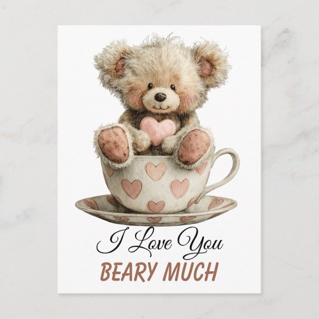 I Love You Beary Much In Cup Postcard Vykort (Framsida)