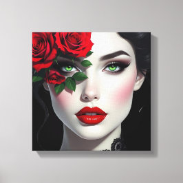 I Love You | Beautiful Woman with Red Rose Canvastryck