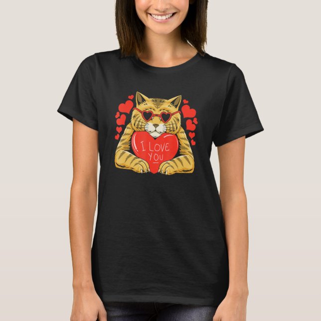 I Love You Cat Heart Valentines Day Kitten Kitty P T Shirt (Framsida)