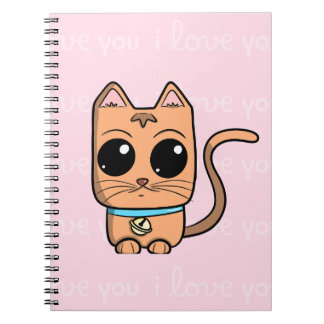 I Love You, Cute Caramel Cat Illustration Art Prin Anteckningsbok