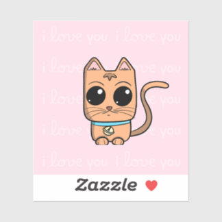 I Love You, Cute Caramel Cat Illustration Art Prin Klistermärken