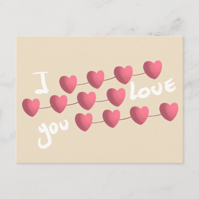 I Love You Cute Heart Garland Valentine Card Helg Vykort (Framsida)