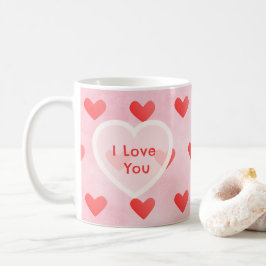 I Love You Cute Watercolor Pink Heart Valentine Kaffemugg