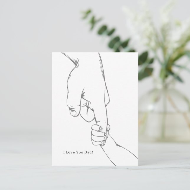 I Love You Dad Quote Hands Line Art Card Vykort (Stående Fram)