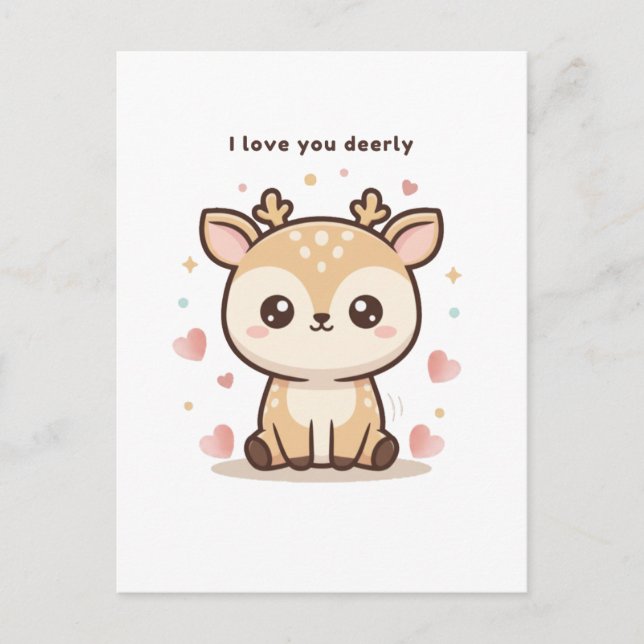 I Love You Deerly Cute Puchi Dōshi Deer Christma Vykort (Framsida)
