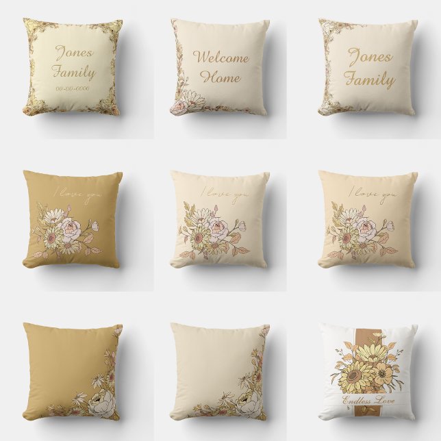  I Love You design | personalized Botanical Golden Kudde (Skapare uppladdad)