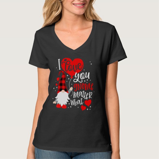 I Love You Gnome Matter What Buffalo Plaid Valenti T Shirt (Framsida)