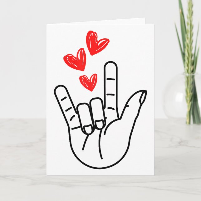 I-love You Hand Sign Heart Women Girls Valentines  Kort (Framsida)