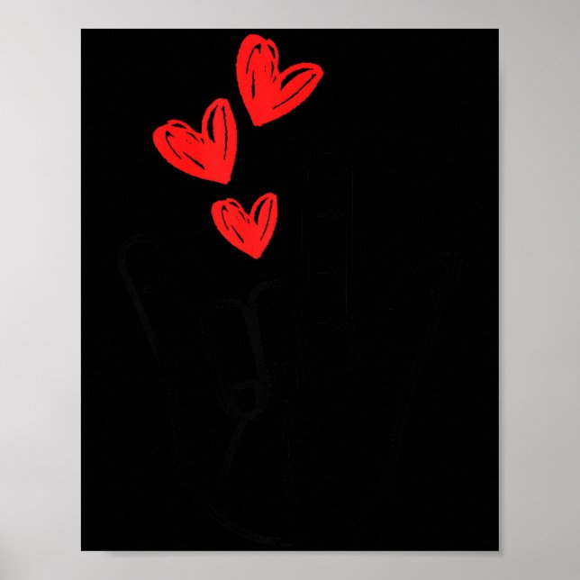 I-love You Hand Sign Heart Women Girls Valentines  Poster (Framsidan)