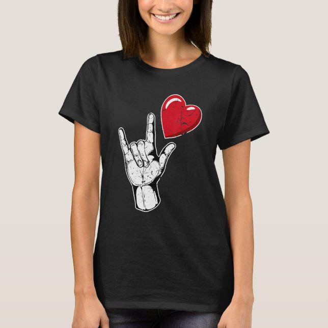 I Love You Hand Sign Valentines Day Shirt Language T Shirt (Framsida)