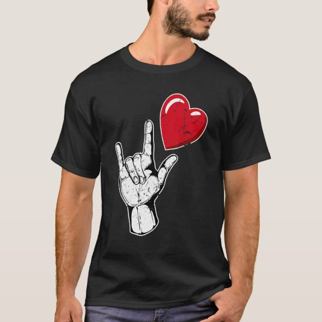 I Love You Hand Sign Valentines Day Shirt Language T Shirt (Framsida)