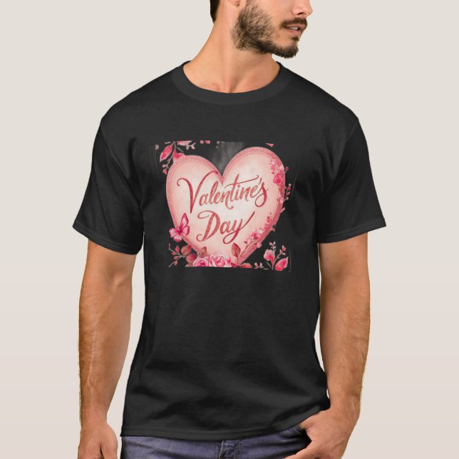I Love You Happy Valentine's Day Black T-Shirt (Framsida)