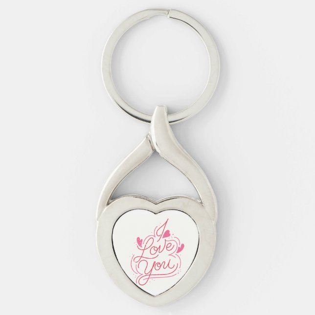 I Love You Heart Keychain Twisted Heart Silverfärgad Nyckelring (Framsidan)