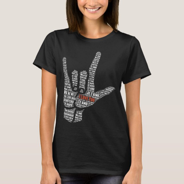 I Love You in Different Languages in Love Sign T Shirt (Framsida)