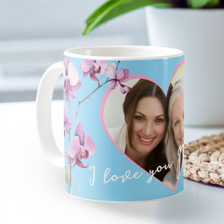 I Love You Mom Baby Blue Orchid Heart Photo Kaffemugg