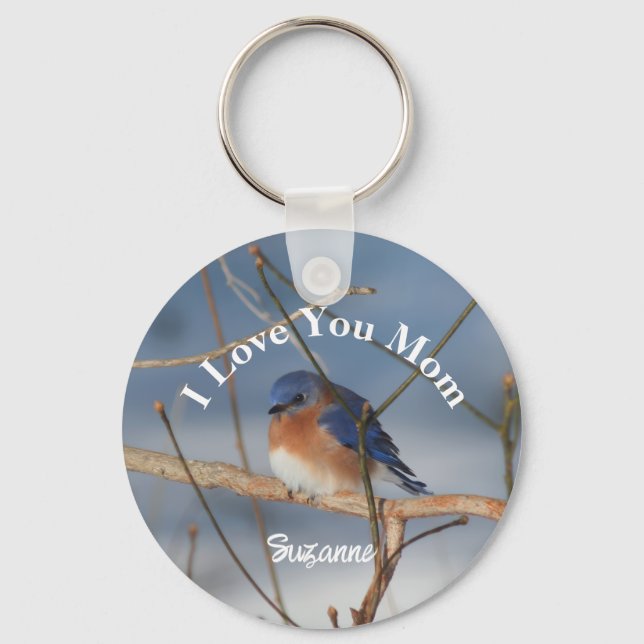 I Love You Mom Bluebird Personalized Nyckelring (Framsida)