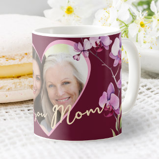 I Love You Mom Burgundy Orchid Heart Photo Kaffemugg