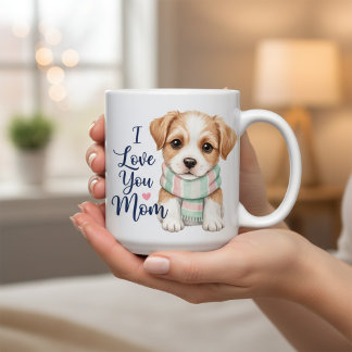 I Love You Mom Cute Puppy Scarf Coffee Mug Kaffemugg