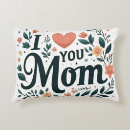 I Love You Mom - Floral Wreath Heart Prydnadskudde