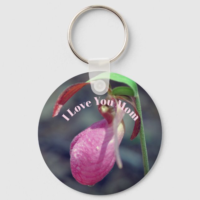 I Love You Mom Lady Slipper Flower  Nyckelring (Framsida)