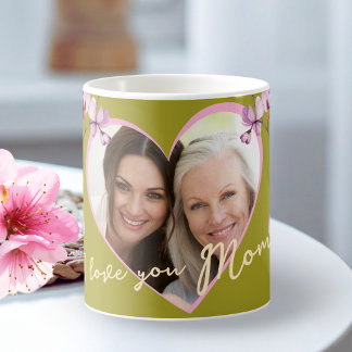 I Love You Mom Sage Green Orchid Heart Photo Kaffemugg