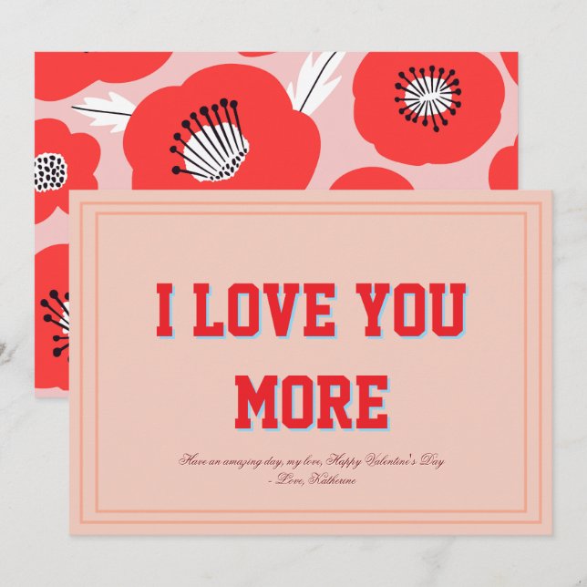 I Love You More Floral Valentine Flat Design Julkort (Fram/baksida)