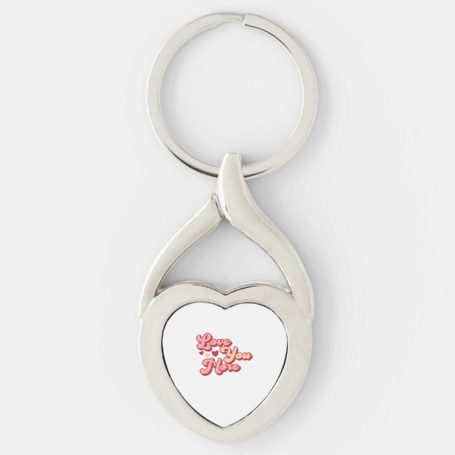 I Love You More Modern Clean Style  Twisted Heart Silverfärgad Nyckelring (Framsidan)