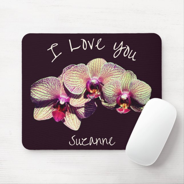 I Love You Orchid Flower Trio Personalized Musmatta (Med mus)