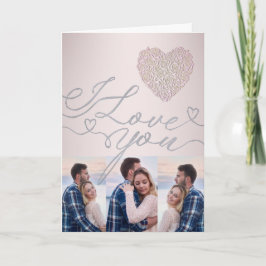 I Love You Pink Heart Photo Collage Kort