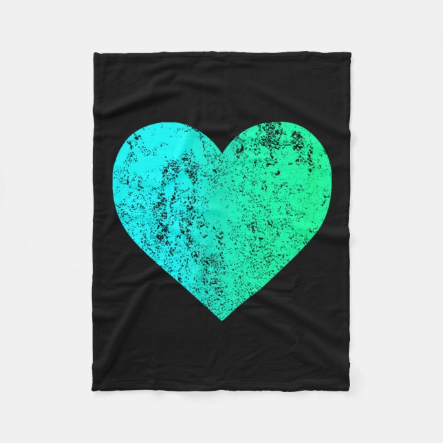 I Love You Teal Heart Distressed Valentine's Day  Fleecefilt (Framsidan)