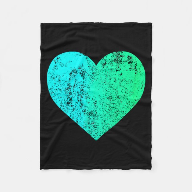 I Love You Teal Heart Distressed Valentines Day  Fleecefilt (Framsidan)