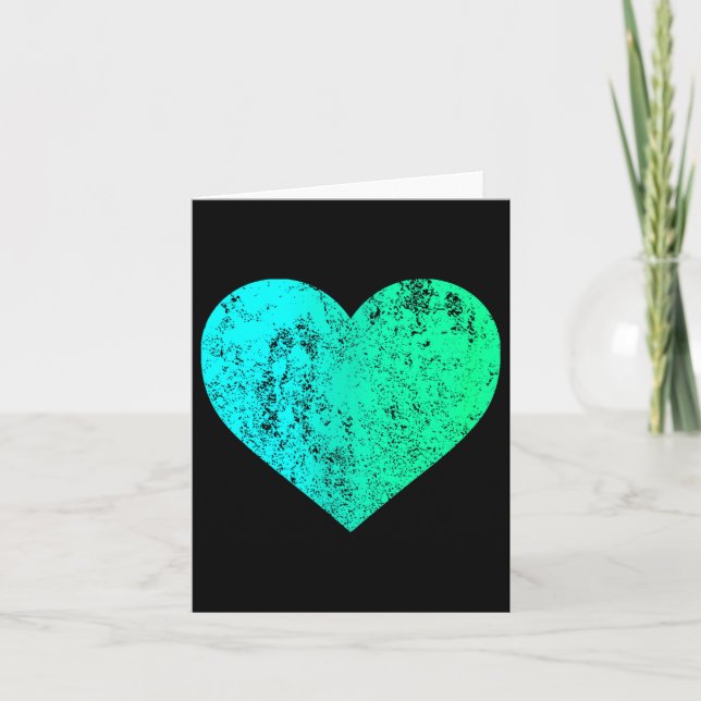 I Love You Teal Heart Distressed Valentine's Day  Kort (Framsida)