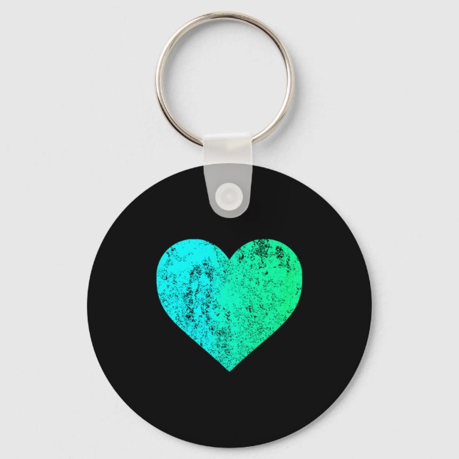 I Love You Teal Heart Distressed Valentines Day  Nyckelring (Framsida)