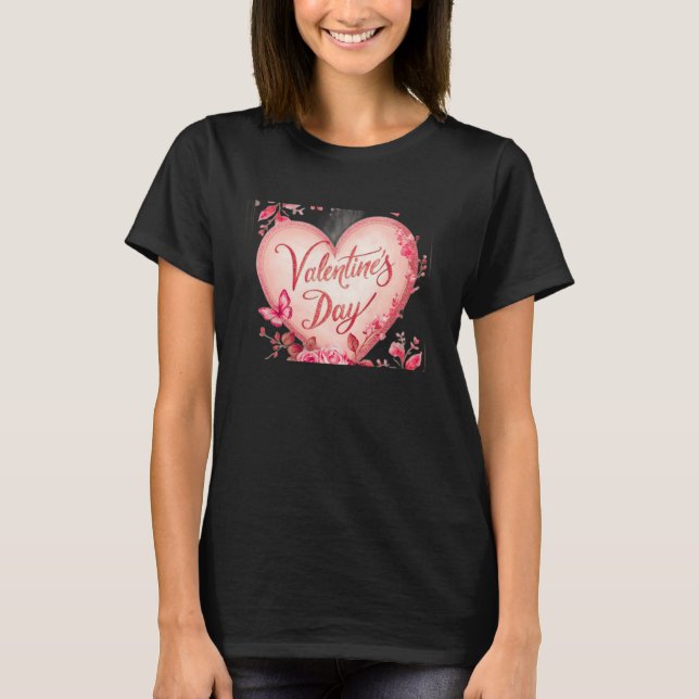 I Love You Valentine Black Short Sleeve T-Shirt (Framsida)