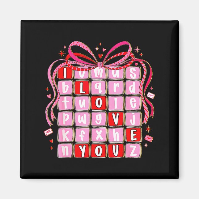 I Love You Valentine Kids Preppy Valentine's Day L Magnet (Framsidan)
