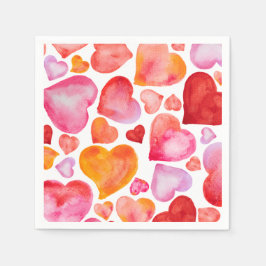 I love you watercolor hearts pappersservett