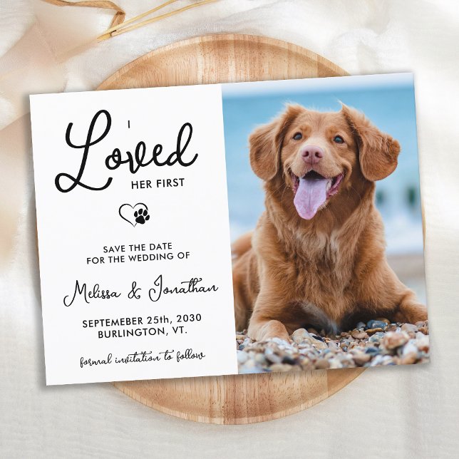 I Loved Her First Custom Photo Pet Dog Wedding  Meddelande Vykort (Skapare uppladdad)