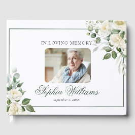 I Lovin Memory White Blommigt Funeral Guest Bok
