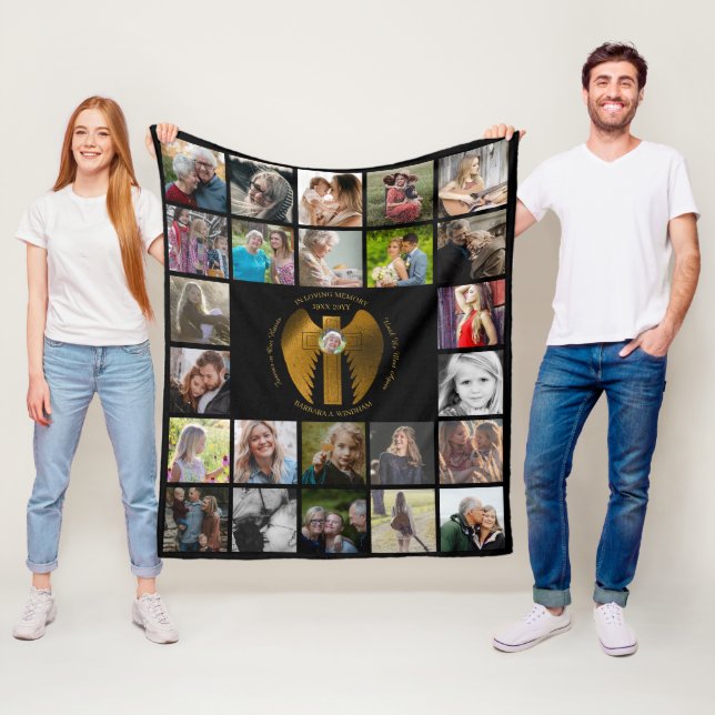 I Loving Memory 24 Photo Collage Kor med Vingar Fleecefilt (På plats)