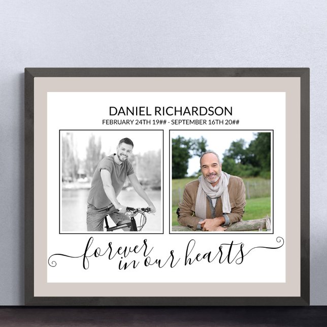I Loving Memory 2 Photo Elegant Script Funeral Poster (Funeral memorial poster to order professionally printed or as a printable digital download)
