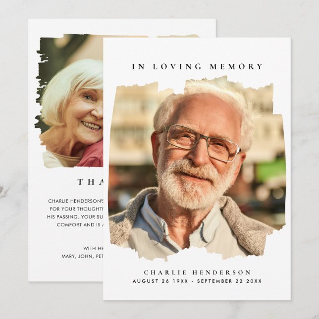 I Loving Memory 2-Photo Modern Funeral Tack Kort (Fram/baksida)
