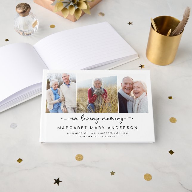 I Loving Memory 3-foto-begravning Gästböcker (Framsida öppen)