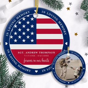 I Loving Memory American Flagga Photo Memorial Cer Julgransprydnad Keramik
