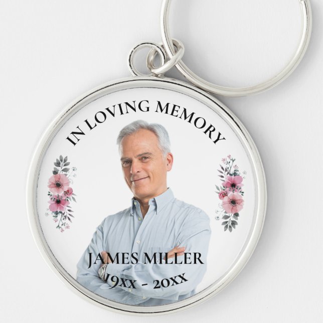 I Loving Memory. Anpassa fotonyckelkedjan Rund Silverfärgad Nyckelring (Framsidan)