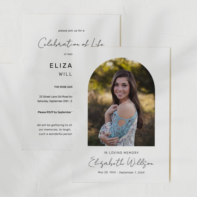 I Loving Memory Arch Ram Photo Funeral Memorial Inbjudningar (Skapare uppladdad)