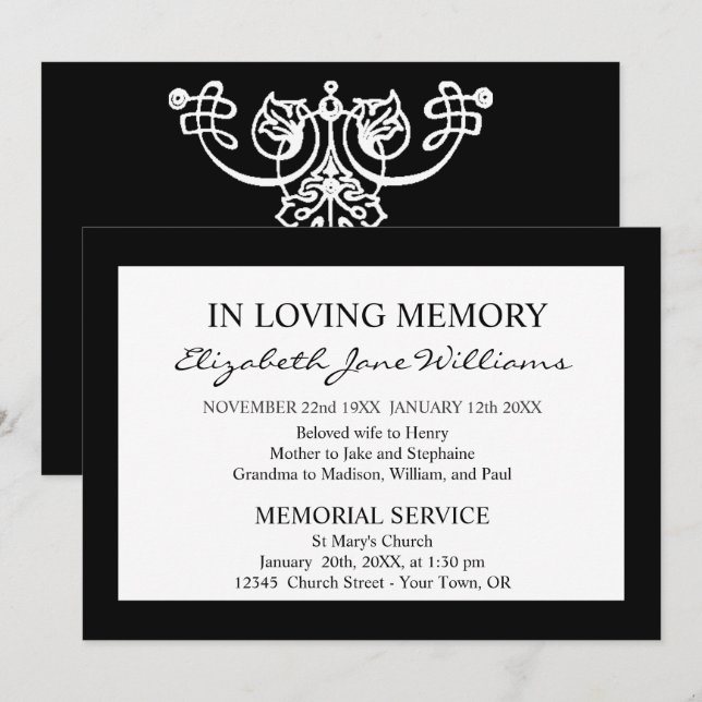 I Loving Memory | begravning | Simple Black Boarde Inbjudningar (Fram/baksida)